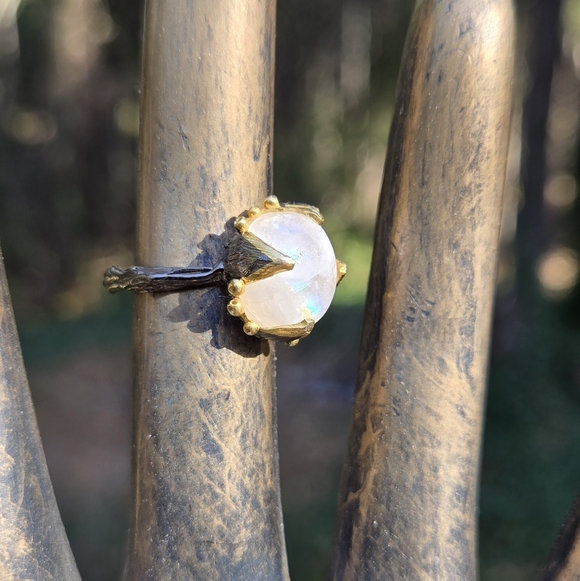 Moonstone 8k Sterling Gold & Rhodium Ring Sz8 - Picture 6 of 16
